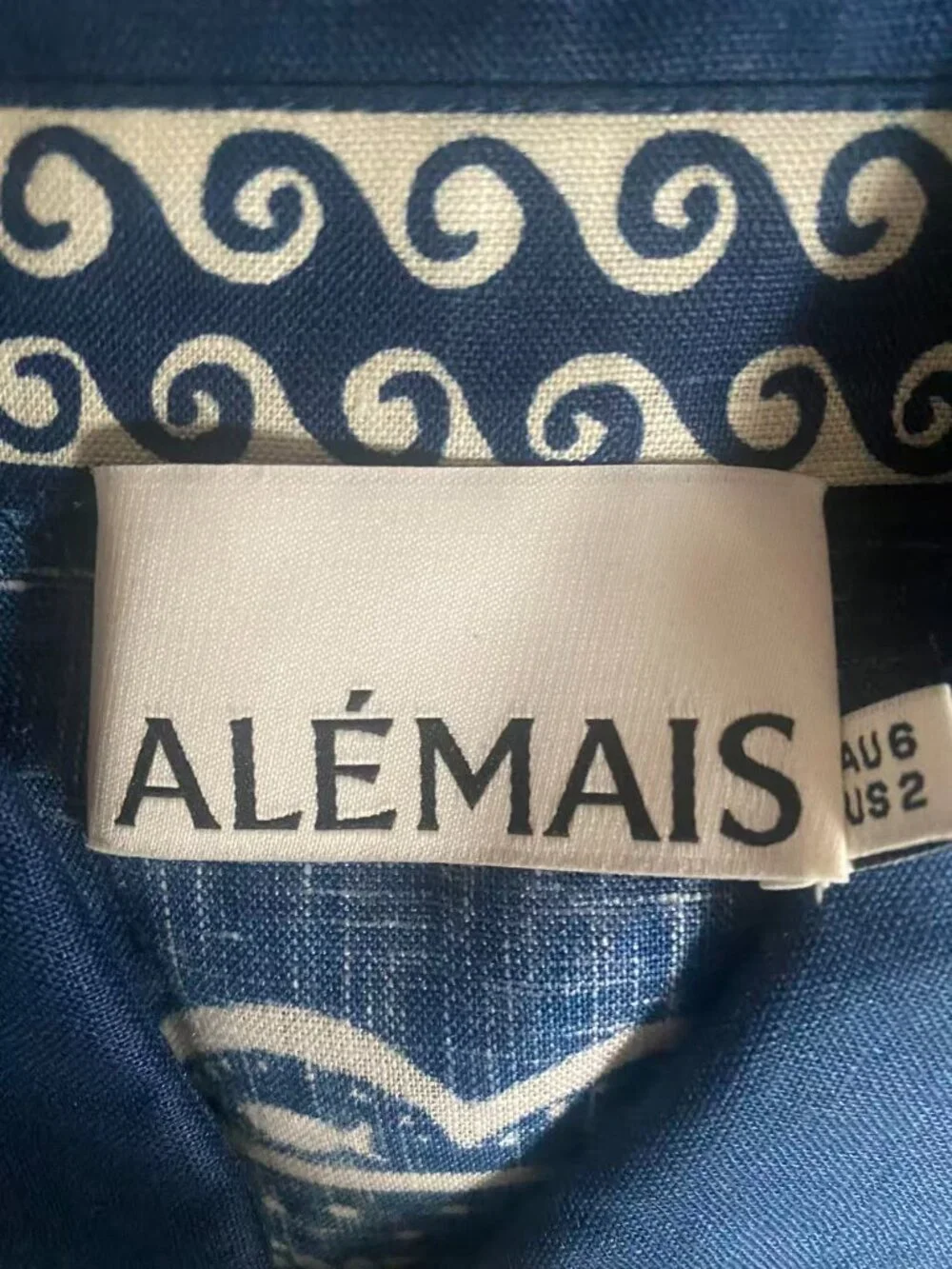 Alemais Oceane Mini Dress Navy Floral Linen Puff Sleeve Dress - Picture 11 of 12